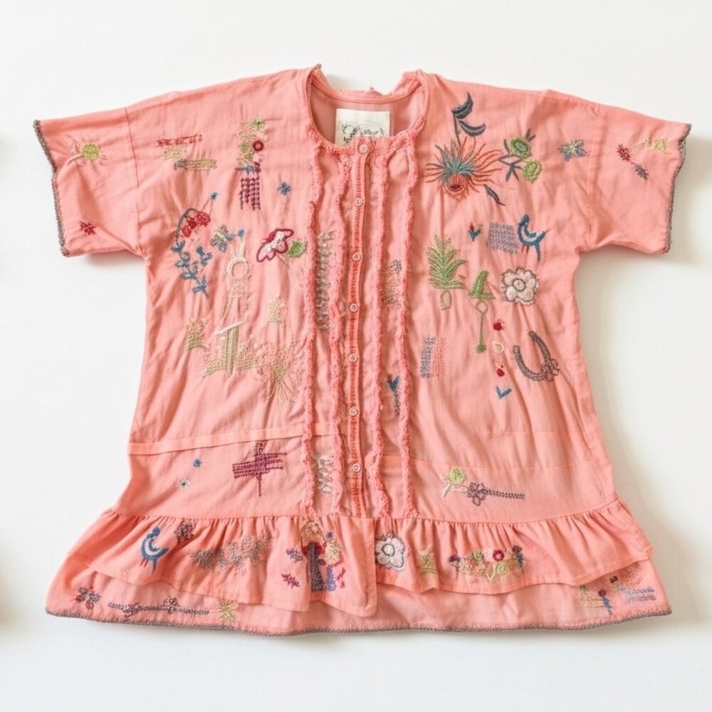 Johnny Was Pink Embroidered Blouse Size S - New Without Tags - Boho Artisan